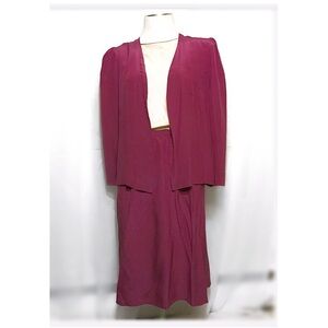 cranberry red vintage silk suit. 3 pieces.